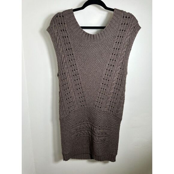 Free People Brown Sleeveless Cable Knit Sweater Dress Wool Blend Size Medium - Picture 2 of 4